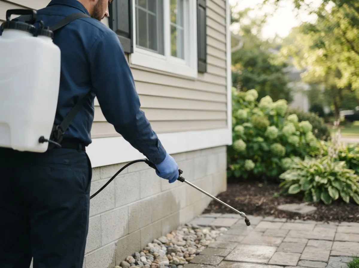 Pest control technician inspecting a home in Hamler, OH